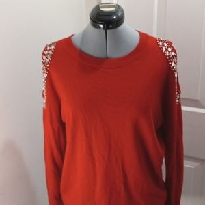 COPY - INC Red Cold Shoulder Sweater with Emblishments  Size Large
